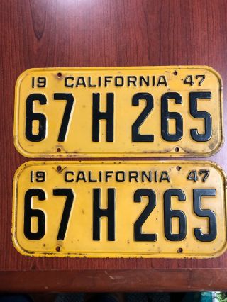 1947 California Cal License Plate Pair No.  67h265