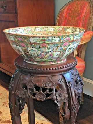 Large Antique Chinese Export Rose Medallion Punch Bowl Circa 1920 