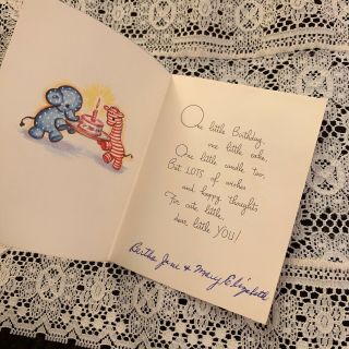 Vintage Greeting Card Baby 1st Birthday Pink Bunny Blue Bear Rust Craft 2