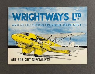 Wrightways Airline Timetable Croydon - Le Bourget 1930’s De Havillland Rapide