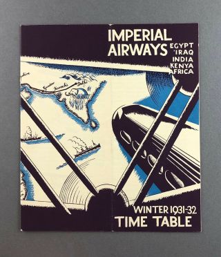 Imperial Airways Airline Timetable Winter 1931/2 Egypt Iraq India