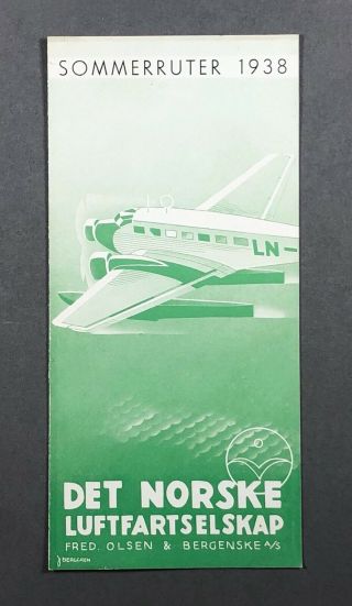 Dnl Det Norske Luftfartselskap Midnight Sun Airline Timetable Summer 1938