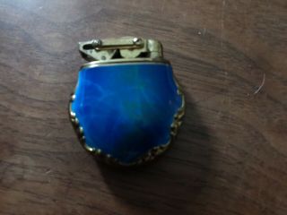 Stunning Kw Pocket Lighter.  Marbled Blue Enamel.  Gold Plated