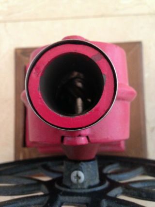 Vintage Heavy Cast Iron Coffee Grinder in Red Hand Crank Wheel 6