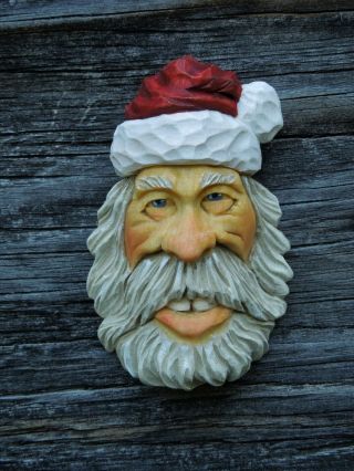 Wood Carving St.  Nick Santa Claus Winter White Christmas Scott Longpre