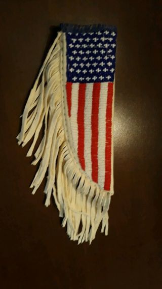 Native American Style Beaded Knife Sheath,  Brain Tan,  Usa Flag,