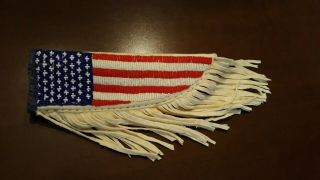 Native American style beaded knife sheath,  brain tan,  USA flag, 2