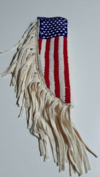 Native American style beaded knife sheath,  brain tan,  USA flag, 5