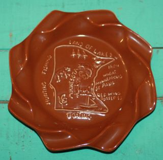 Vintage Red Wing Pottery Ashtray State Of Minnesota Land Of Lakes Shaped