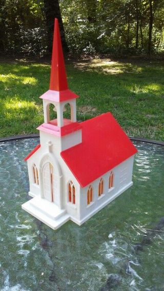Vintage 1960’s Christmas Lighted Plastic Church By Bush Chicago Holiday Decor