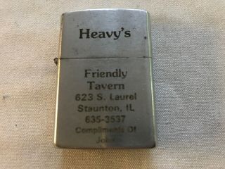 Heavy’s Friendly Tavern Vintage Hi - Lite Cigarette Lighter,  Staunton,  Illinois
