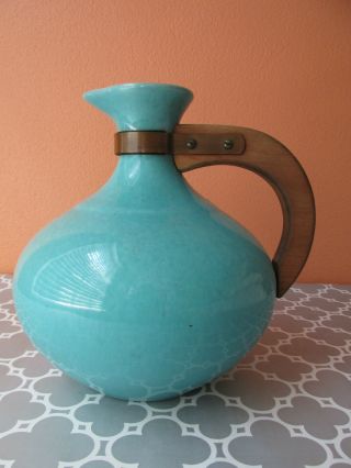 Vintage Red Wing Gypsy Trail Turquoise Blue Wood Handle Pitcher/carafe