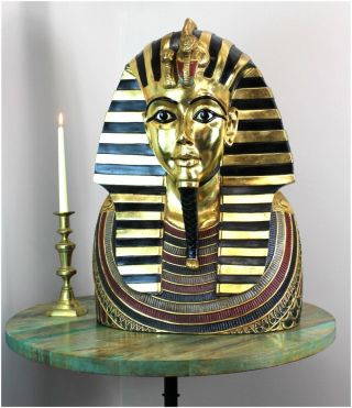 Life Size Tutankhamen Bust Silver & Gold - King Tut 2 Foot Wall Sculpture