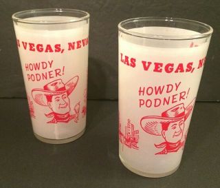 Vintage Set Of Drinking Glasses Las Vegas Nevada Howdy Podner Souvenir Vegas Vic