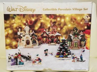 Walt Disney Collectible Porcelain Christmas Village Mickey Minnie Donald
