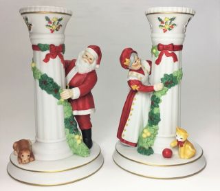 Vtg Danbury 1991 Santa & Mrs.  Claus Christmas Candlestick Candle Holders B