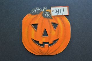 Vintage Hallmark Happy Halloween Card Pumpkin Jack O Lantern Die Cut 1950s 1960