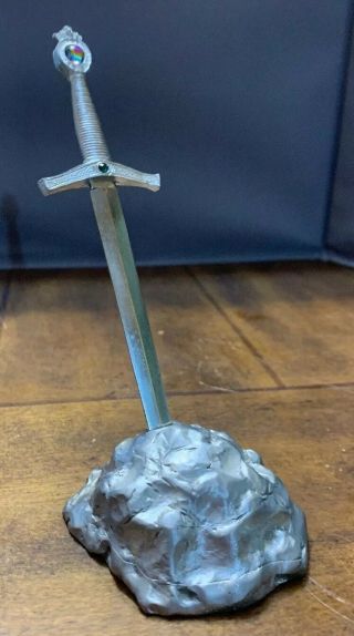 Vtg Pewter Figurine Fantasy Sword In The Stone King Arthur Excalibur