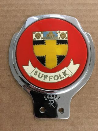 Vintage Royal Enamel Suffolk County,  England Car Grill Emblem Badge.  70 