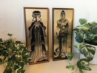 Vintage Mid Century Modern Mcm Copper Metal Picture Art Wall Hanging Queen Knigh