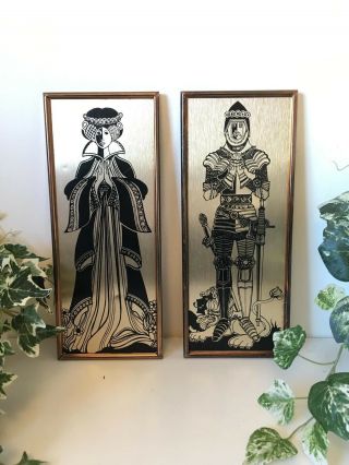 Vintage Mid Century Modern MCM Copper Metal Picture Art Wall Hanging Queen Knigh 4
