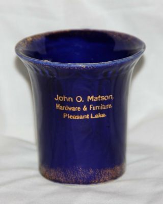 Pleasant Lake,  Indiana Souvenir Cup Advertising John O.  Matson Harware 1900s.