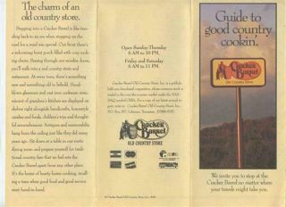 Cracker Barrel Old Country Store Locater & Map & Good Country Cookin Menu 1990