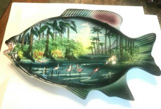 Incredible Florida Vintage Japanese Souvenir Wall Fish Pink Flamingo Plate