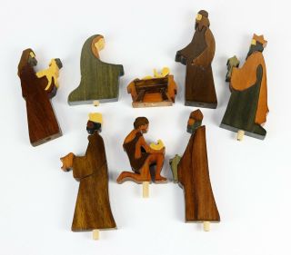 Vintage Handcrafted Signed Wooden Nativity Set Puckane Community Crafts Ireland