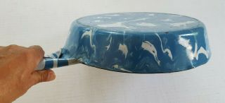Vintage French Blue & White Swirl Enamel Graniteware Skillet 18 