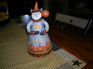 E Smithson Folk Art Cat Happy Halloween 9 " Resin Figure Unique One Of A Kind