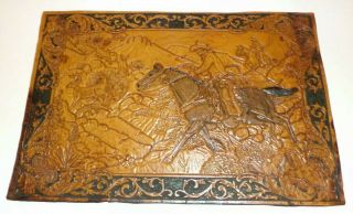 Vintage Western Leather Art Cowboys Hunting Deer Hand Made