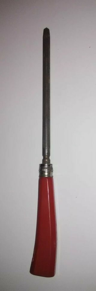 Vintage Knife Sharpener With Red Bakelite Handle Collectible Kitchen Utensil