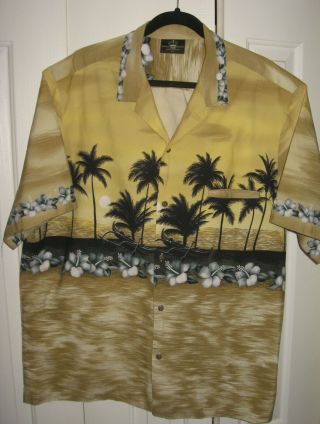 Royal Creations Hawaiian Shirt Xxl Black Gold Gray Palm Trees 100 Cotton 2xl