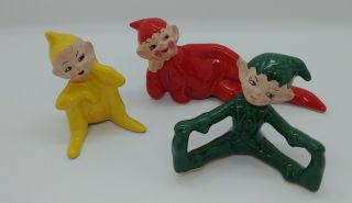 3 Vintage Gilner Ceramic Elf Pixie Figurines