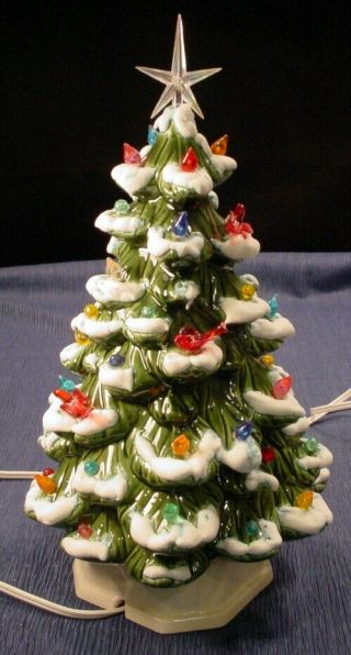 Vintage Flocked Ceramic Lighted Christmas Tree 12 - 1/2 "