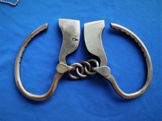antique TOWERS with PATENT DATES western cowboy marshal handcuffs spurs w key 2
