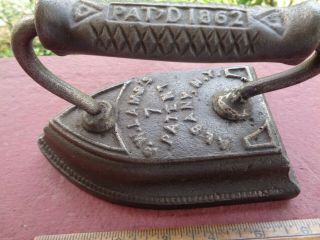 1800 Antique Cast Iron Sad Iron Flat Iron P W Lamb ' s Patent 1862 Civil War Era 2