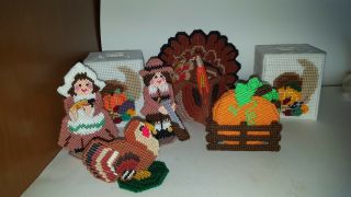 Thanksgiving Handmade Decorations Needlepoint Plastic Canvas Vintage Completed