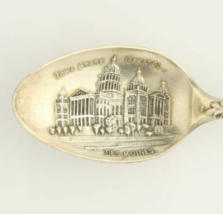 Demoines Iowa Souvenir Spoon - Sterling Silver Vintage Collectors Capitol