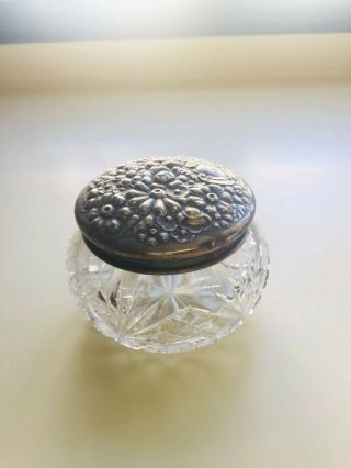 Victorian Sterling Silver Lid Glass Dresser Jar