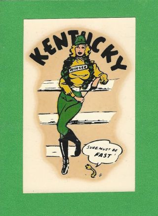 Vintage 1950 Souvenir " Miss Kentucky " State Sexy Pinup Water Decal Art
