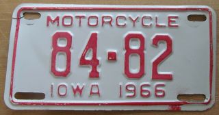 Iowa 1966 Sioux County Motorcycle License Plate Quality 84 - 82