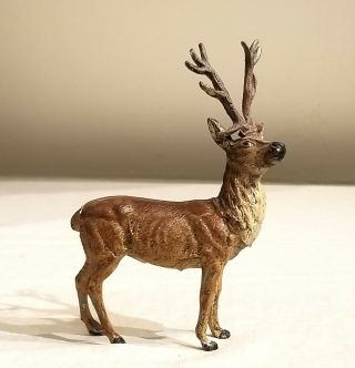 Early 1900s Miniature Pot Metal Reindeer With Lead Antlers.  Putz,  Nativity,  Xmas