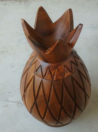Vintage 11 1/2 Inch Tall Wooden Pineapple Container With Lid - L@@k