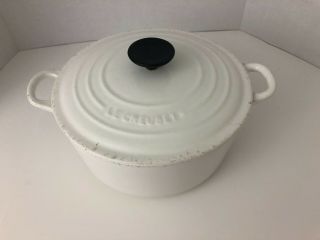 Vintage Le Creuset Cast Iron Enamel White Dutch Oven 24 Pot With Lid