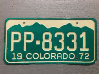 Vintage 1972 Colorado License Plate White/green Pp - 8331