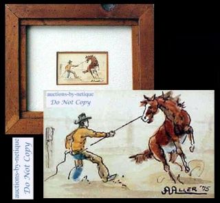 Mt Listed Anne Aller Overstreet Miniature Painting Montana Cowboy Horse Wrangler