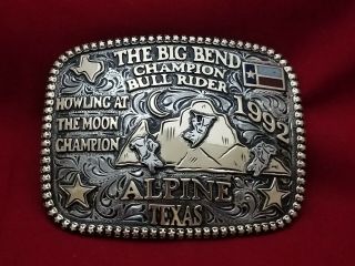 1992 Rodeo Trophy Buckle Alpine Texas Big Bend Bull Ride Champion Leo Smith 320