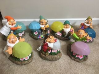 Disney Snow White Seven Dwarfs Solar Jewel Garden Statues Dwarf Set Of 7